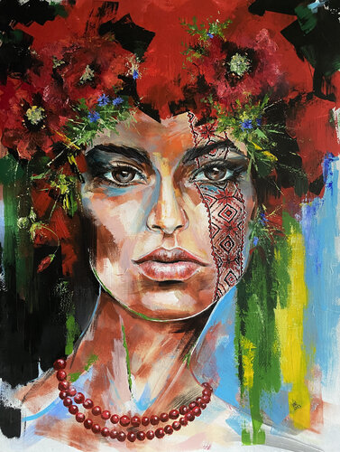 Tenderness and strength. Portrait of a Ukrainian woman. van Volodymyr (Vladimir) Nezdiimynoha (Nezdiymynoga), Schilderij te koop op Singulart