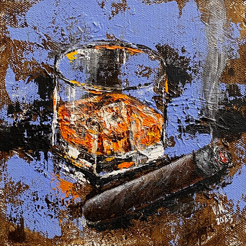 Cigar and whiskey de Volodymyr (Vladimir) Nezdiimynoha (Nezdiymynoga), Pintura a la venta en Singulart
