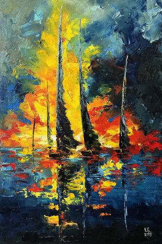 Sunset at sea 2 par Volodymyr (Vladimir) Nezdiimynoha (Nezdiymynoga), Peinture en vente sur Singulart
