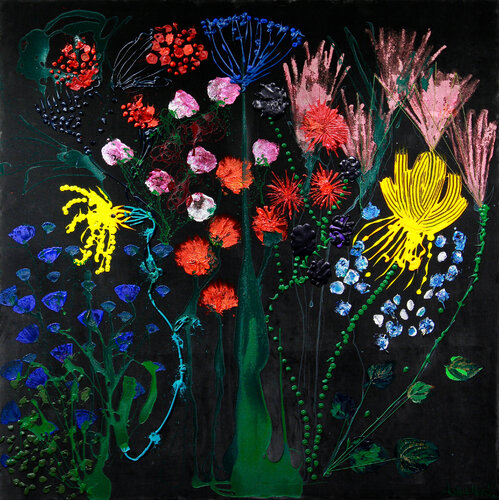 ON_VELVET #3 flowers on dark grey velvet di Andrea Moring, Pittura in vendita su Singulart