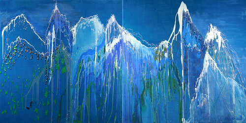 ON_VELVET #4 mountains on blue-green velvet, DIPTYCHON di Andrea Moring, Pittura in vendita su Singulart