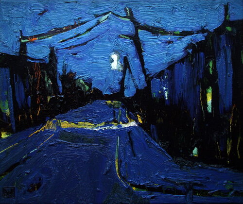 Street In The Evening van Weronika Raczynska, Schilderij te koop op Singulart