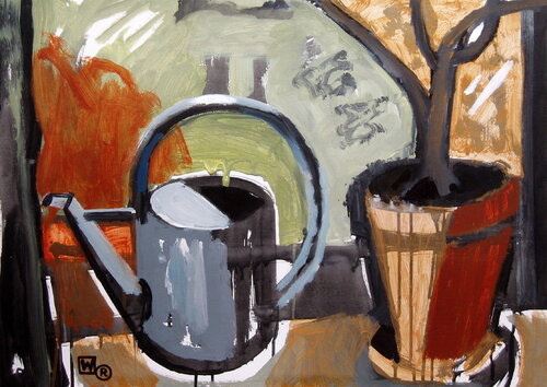 Watering Can & Flower-Pot by Weronika Raczynska, Painting for Sale on Singulart