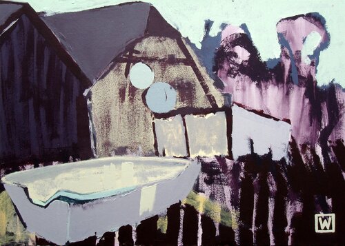 Boat In Front Of House de Weronika Raczynska, Pintura a la venta en Singulart