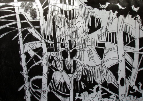 Birds In The Trees van Weronika Raczynska, Tekening te koop op Singulart