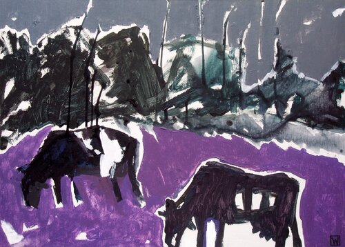 Black Cows von Weronika Raczynska, Malerei kaufen auf Singulart