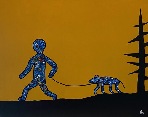 Keith's dog goes for walk di Amogh Katyayan, Pittura in vendita su Singulart