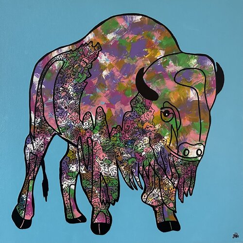 Bison, The Giver Act 2 di Amogh Katyayan, Pittura in vendita su Singulart