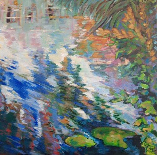 Reflets du jardin sur l'étang by Anne-Marie Molénat-Ponté, 회화 for Sale on Singulart