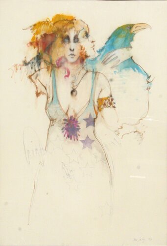 Woman with Bird par Ramon Santiago, Œuvre sur papier en vente sur Singulart