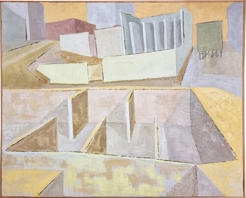 Untitled (Geometric Abstraction, Cityscape, Feyninger) van Unknown Artist, Schilderij te koop op Singulart