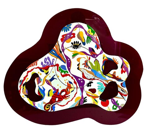 Italian Surrealist Colorful Metal Enamel Plaque Painting Wall Hanging Art Luigi de Unknown Artist, Pintura a la venta en Singulart