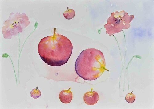 Still life with Poppies and Apples by Unknown Artist, Work on Paper for Sale on Singulart