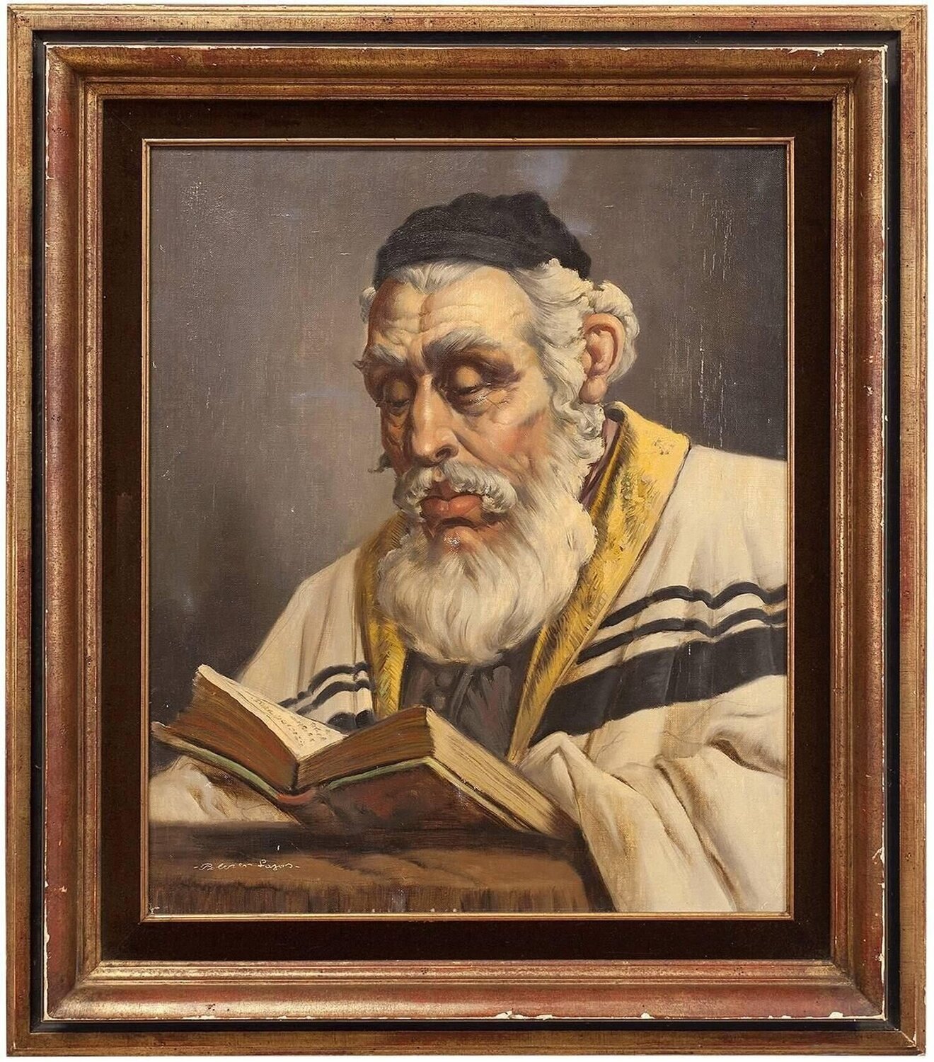 Hungarian Rabbi Large Judaica Portrait Unknown Artist Dipinto originale in vendita