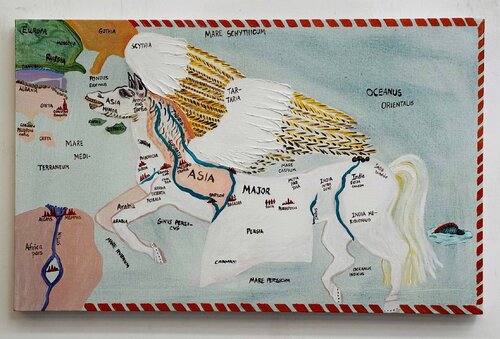 Pegasus Asia Map di Susan Lizotte, Pittura in vendita su Singulart