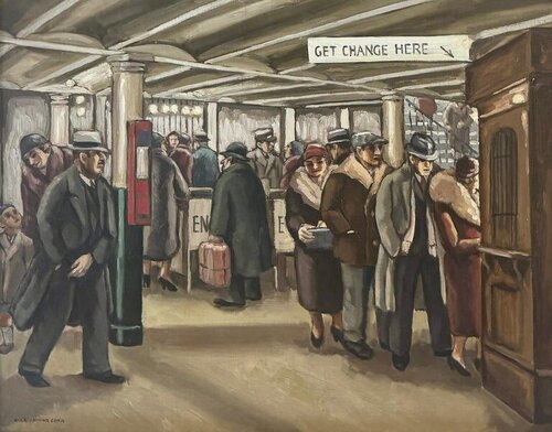 Get Change Here - American Modernism Scene WPA Mid-Century Realism NYC Cityscape by Max Arthur Cohn, 絵画 for Sale on Singulart