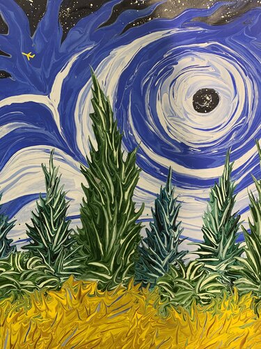 Blue Sky with Black Hole Over Yellow Wheatfield di Gregory Horndeski, Pittura in vendita su Singulart