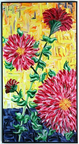 Red Dahlias with Multifurcating Time van Gregory Horndeski, Schilderij te koop op Singulart