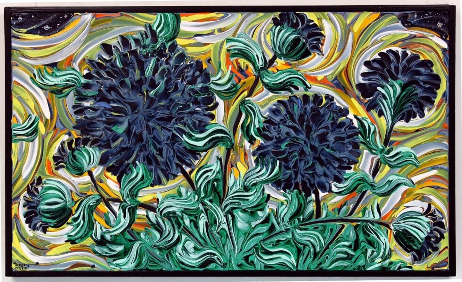 Black Dahlias with Yellow Sky Gregory Horndeski Originalgemälde zu verkaufen