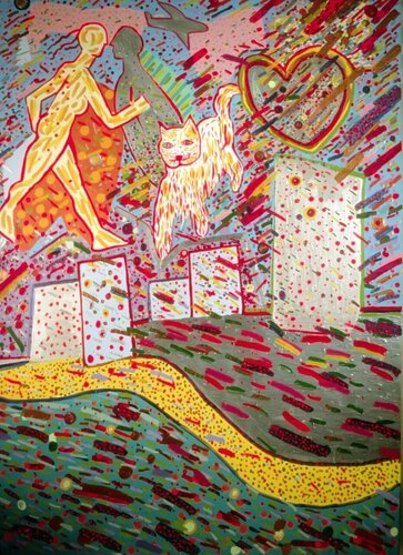 CAT & COUPLE OVER THE CITY van Linda H. Smith, Schilderij te koop op Singulart