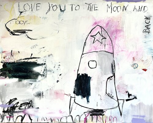 Love you to the moon and back van Christiane Lohrig, Schilderij te koop op Singulart