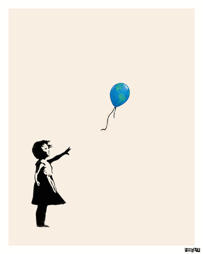 Girl with Earth Balloon di TOOLATE, Stampa in vendita su Singulart