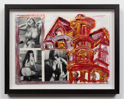 Trois Pinups Avec Facade Rouge par Simone Gad, Peinture en vente sur Singulart