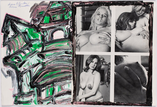 Facade San Francisco Victorian Vert Avec Pinups 1970 par Simone Gad, Œuvre sur papier en vente sur Singulart