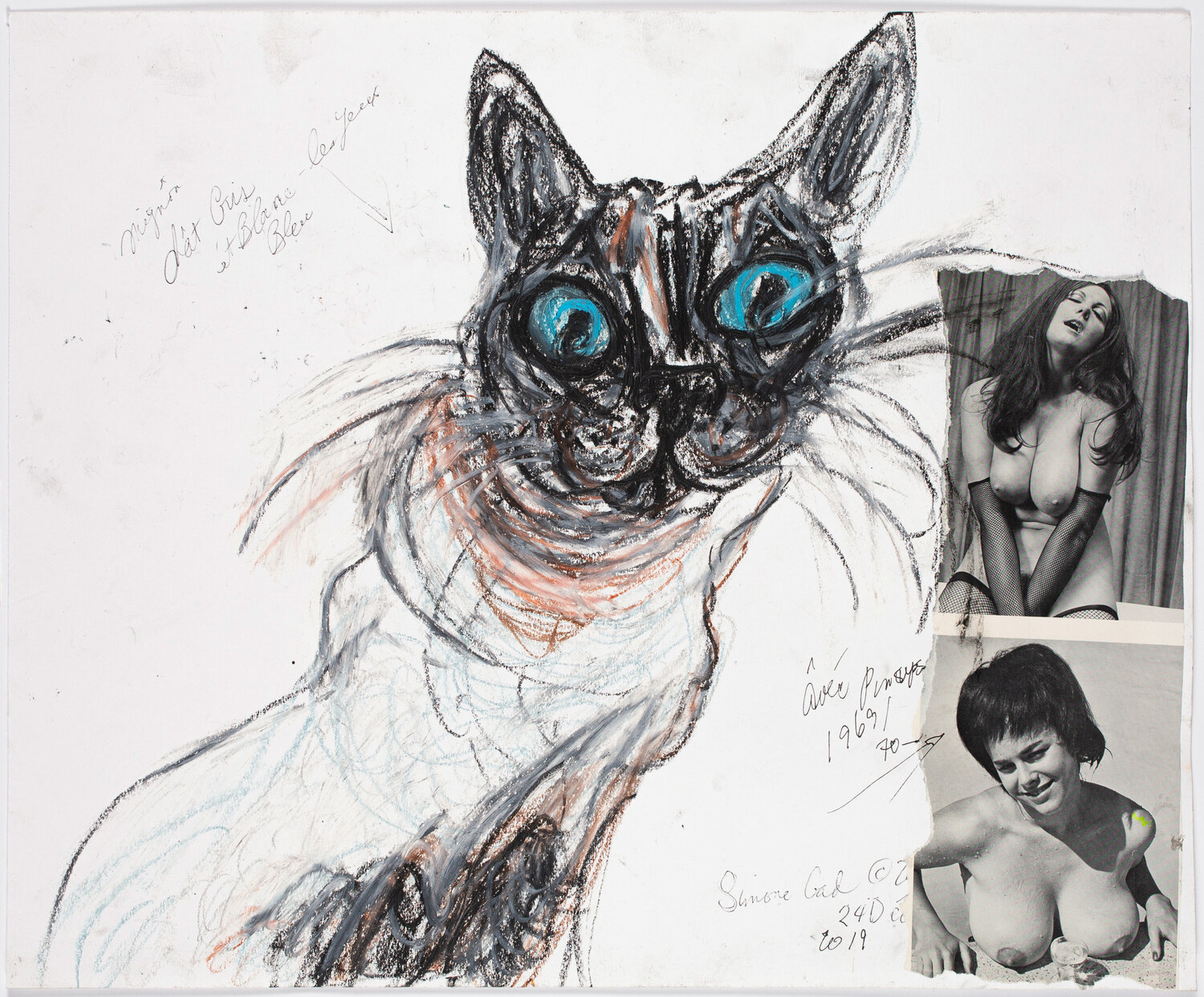 Chat Gus Avec Deux Pinups Simone Gad Werk auf Papier zu verkaufen
