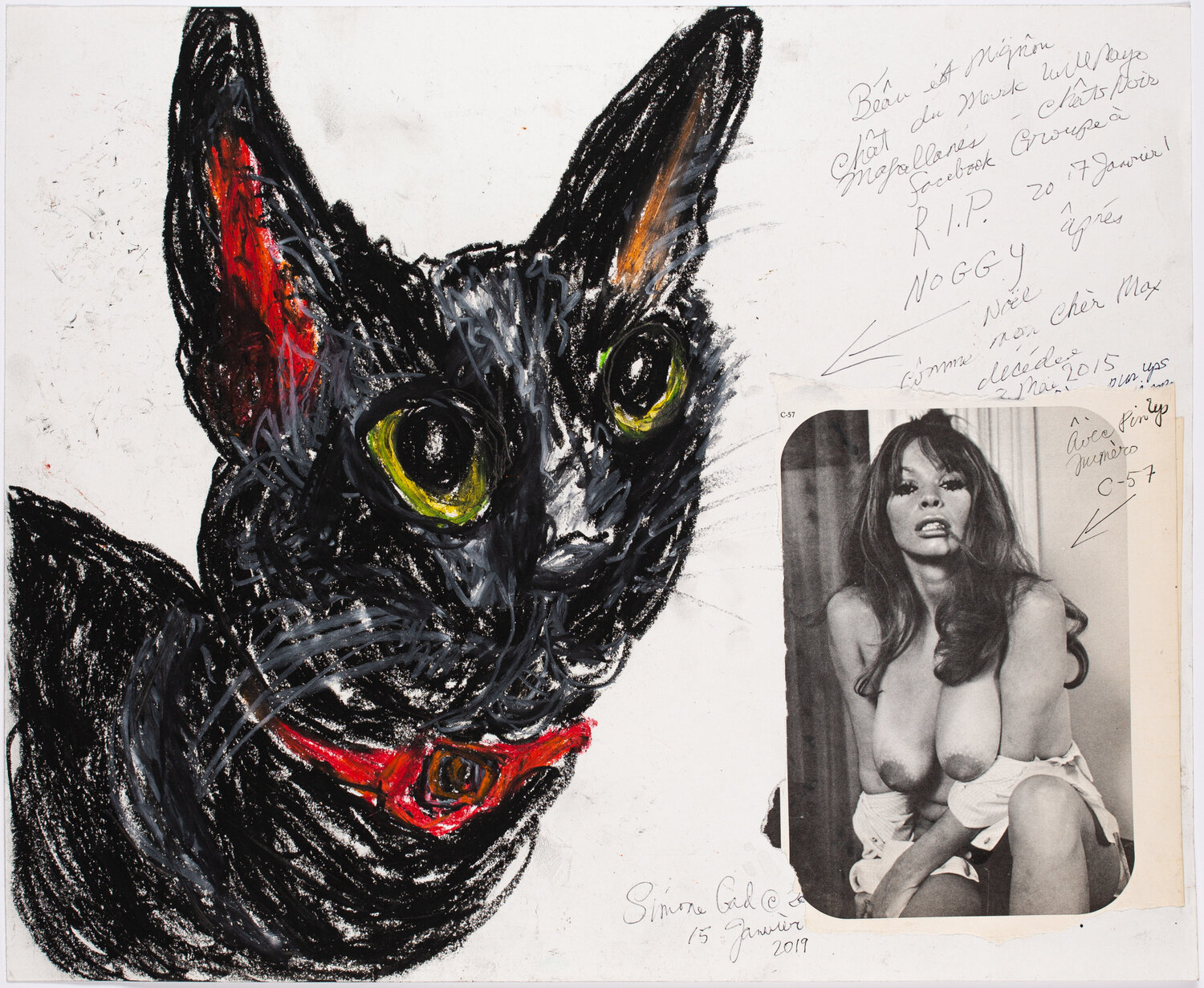 RIP Noggy ...Comme Mon Max RIP Avec Pinup C-57 Simone Gad Œuvre sur papier à vendre
