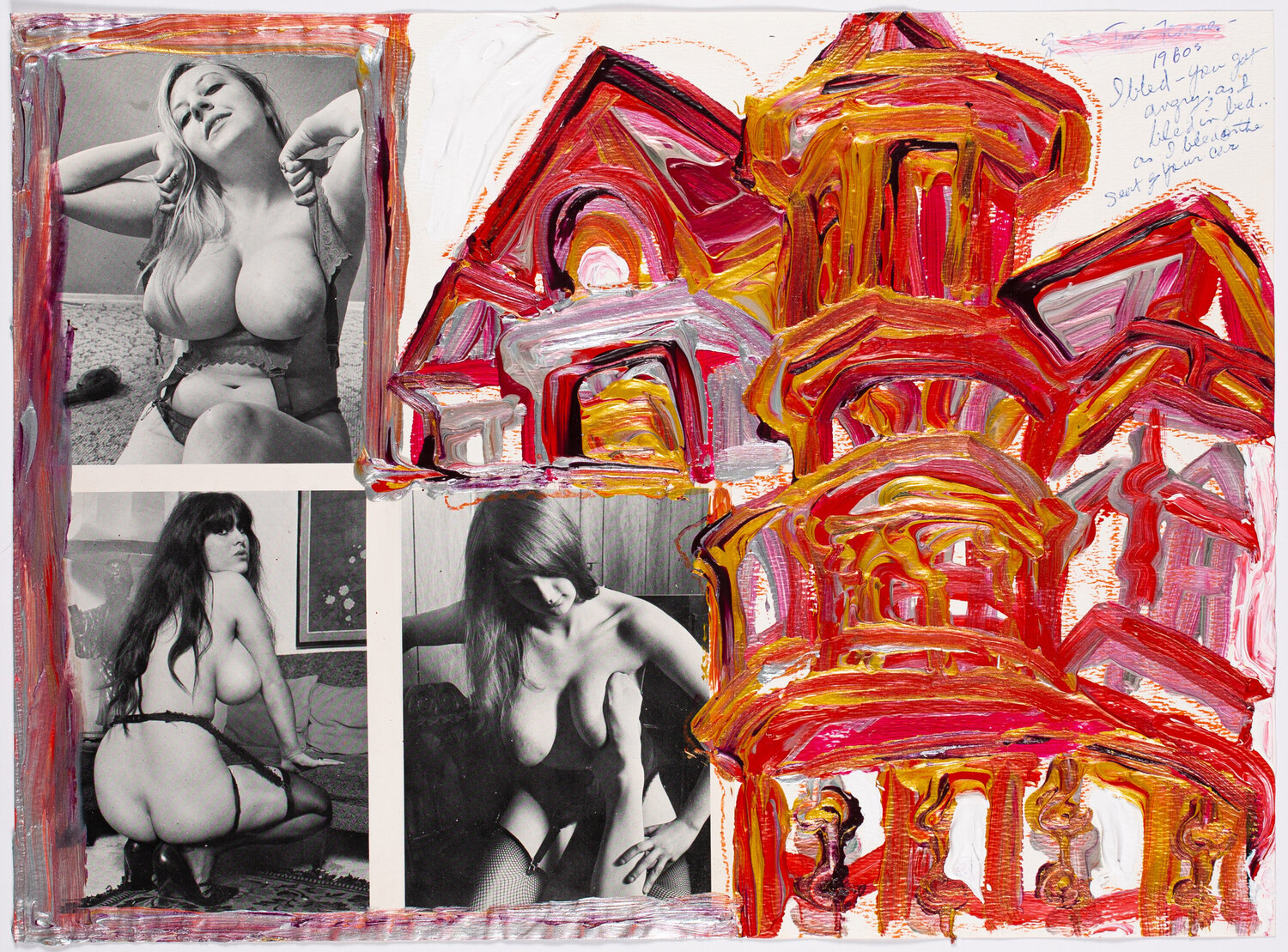 Trois Pinups Avec San Francisco Facade Rouge Simone Gad Obra en papel en venta