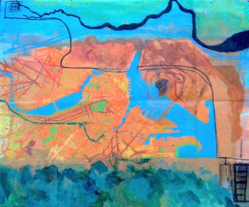 Map from Home to Kaz's Gallery de Kory Twaddle, Obra en papel a la venta en Singulart