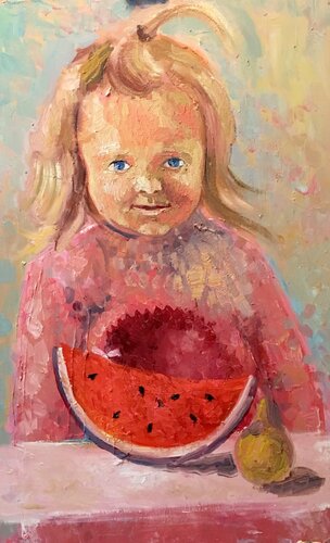 Girl with watermelon von Vladislava Yakovenko, Malerei kaufen auf Singulart