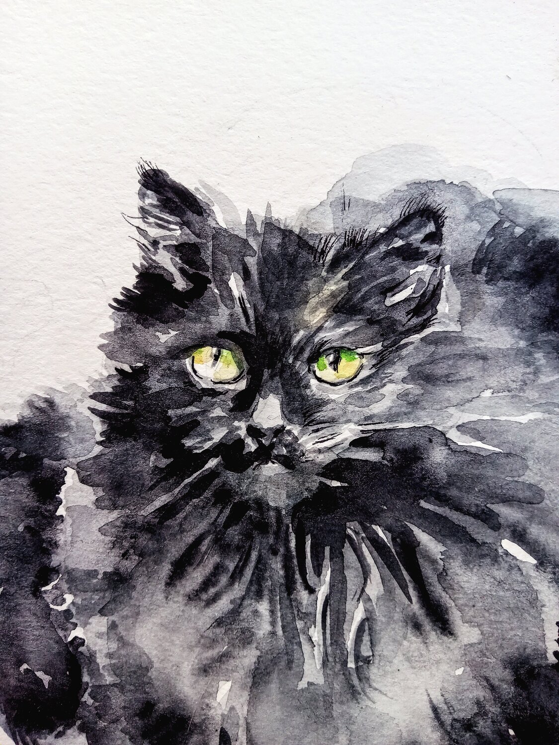 Black cat art von Daniela Vasileva (2023): Werk auf Papier Aquarell auf  Papier - Singulart, image size:1125x1500