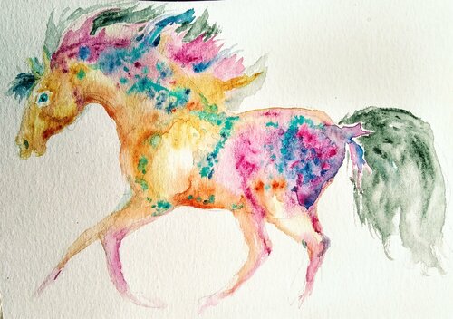 Colorful Horse running par Daniela Vasileva, Œuvre sur papier en vente sur Singulart
