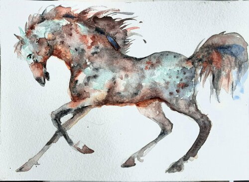 Horse running. Black white blue par Daniela Vasileva, Œuvre sur papier en vente sur Singulart