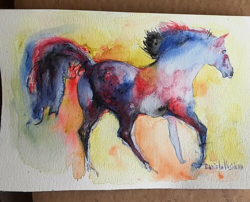 Blue Horse running. di Daniela Vasileva, Opera su carta in vendita su Singulart