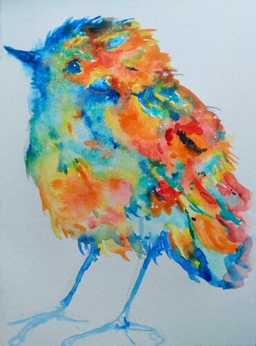 Colorful bird, Christmas Robin par Daniela Vasileva, Œuvre sur papier en vente sur Singulart