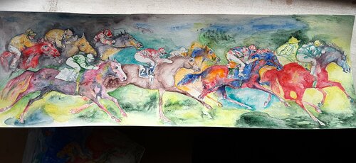Horse racing track painting by Daniela Vasileva, Work on Paper for Sale on Singulart