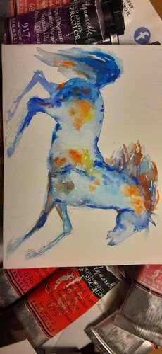 Blue Horse running. par Daniela Vasileva, Œuvre sur papier en vente sur Singulart