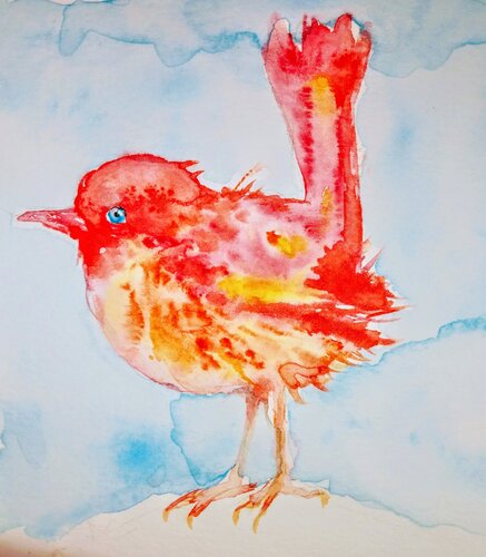Black  blue and gray bird par Daniela Vasileva, Œuvre sur papier en vente sur Singulart