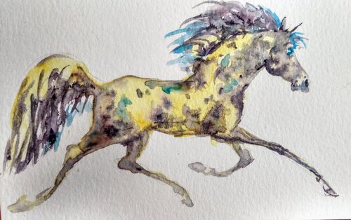 Blue Colorful Horse running by Daniela Vasileva, 종이 for Sale on Singulart