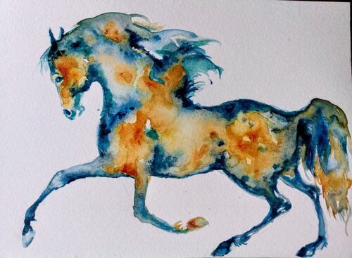 Blue Horse running di Daniela Vasileva, Opera su carta in vendita su Singulart