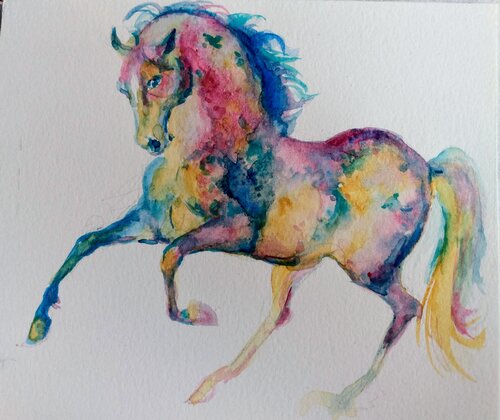 Pink blue Horse di Daniela Vasileva, Opera su carta in vendita su Singulart