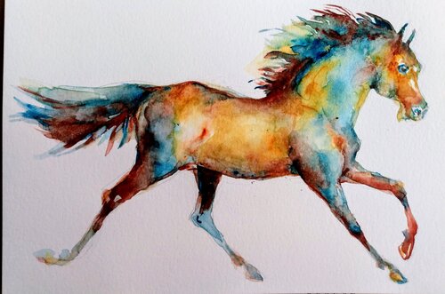 Blue golden Horse running Daniela Vasileva