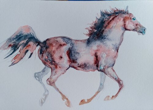 Blue  Horse running by Daniela Vasileva, Work on Paper for Sale on Singulart