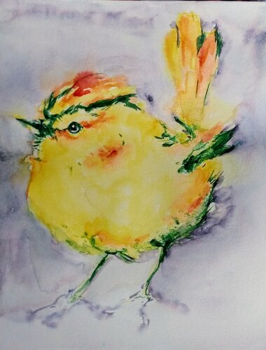 Colorful  yellow bird par Daniela Vasileva, Œuvre sur papier en vente sur Singulart