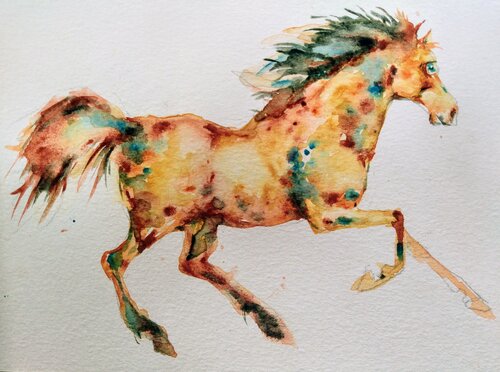Golden Appaloosa Horse running di Daniela Vasileva, Opera su carta in vendita su Singulart