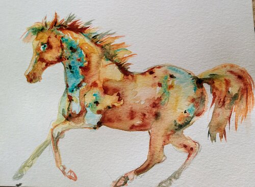 Golden Appaloosa Horse running di Daniela Vasileva, Opera su carta in vendita su Singulart