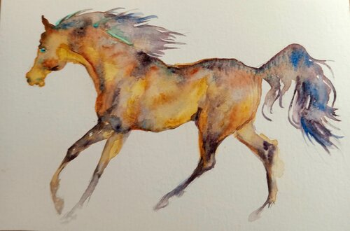 Golden  Horse running by Daniela Vasileva, 종이 for Sale on Singulart
